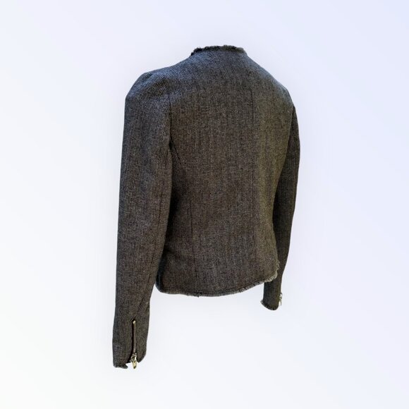 MNG Casual Womens Tweed Zipper Jacket - XS / S - Gray With Frayed Edges & Pocket - Picture 4 of 13